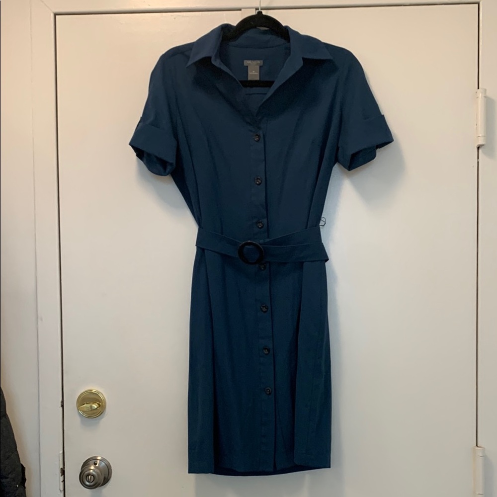 Ann Taylor Petite Navy Blue Button-Up Shirt Dress